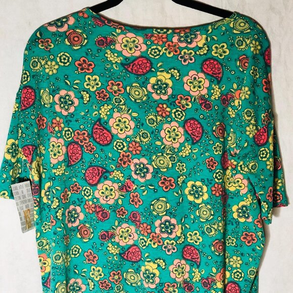 LuLaRoe Irma tunic short sleeve paisley pattern green & pink size xs READ new - Picture 9 of 10
